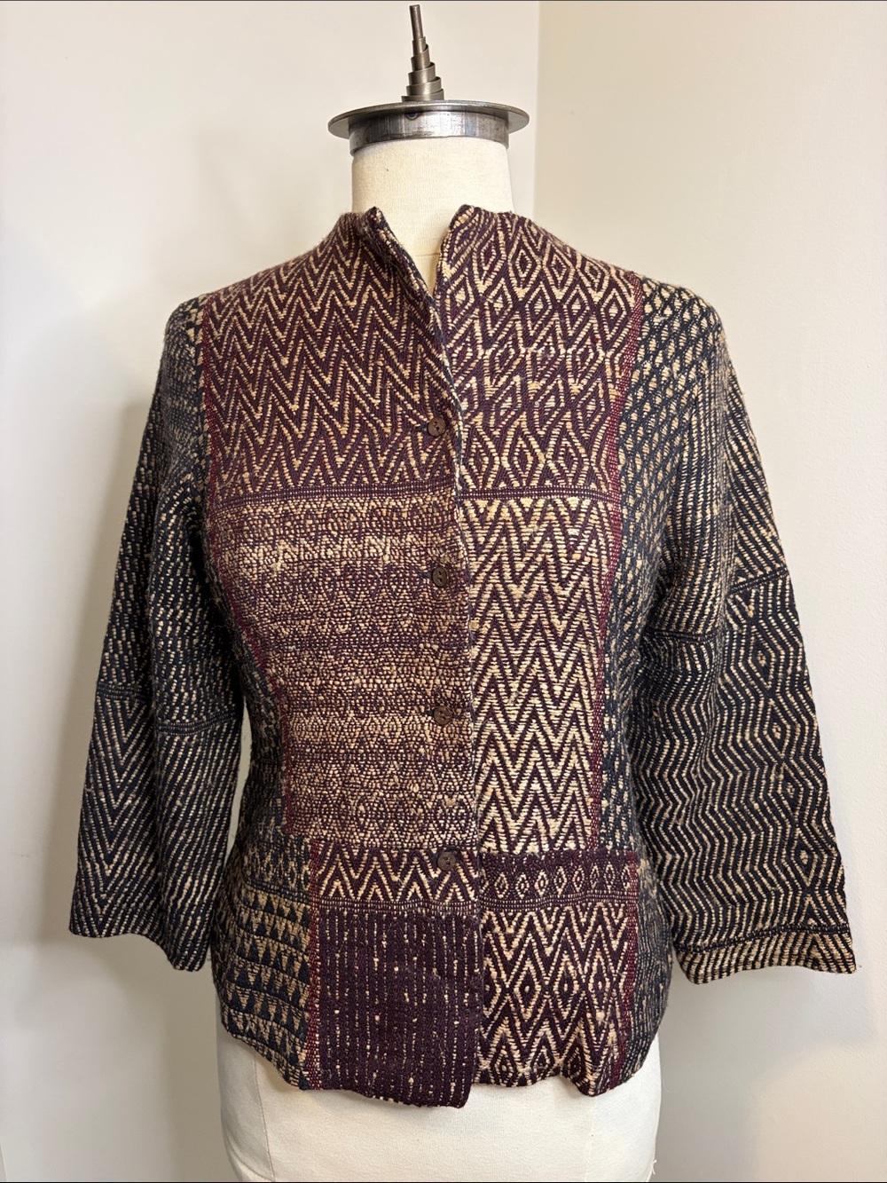 NEERU KUMAR Woven Wool Silk Blend Patchwork Jacket SIZE SMALL